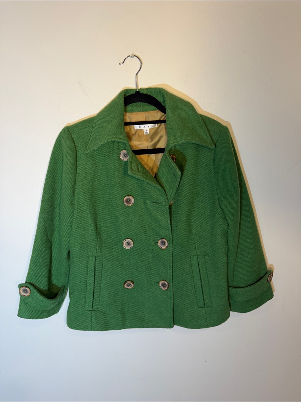 CAbi Emerald Green Double-Breasted Cropped Wool Blend Peacoat Jacket Medium 6